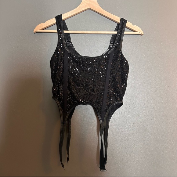 Steve‎ Madden Sequin Corset Top Size Small Black - Picture 1 of 12